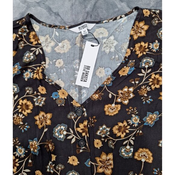 NWT BB Dakota by Steve Madden Black & Brown Floral Button-Front Short-Sleeve Rom - Picture 3 of 3